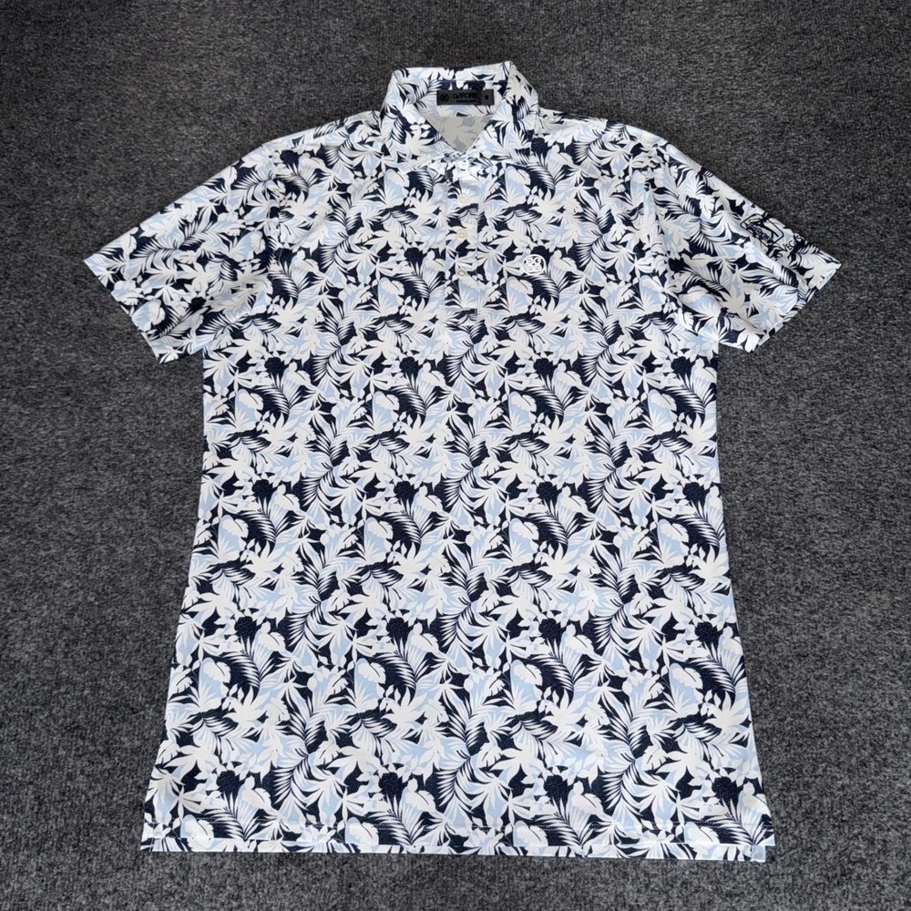 G/FORE Polo Shirt Palm Fronds Tech‎ Pique Mens Small Golf Floral Short Sleeve